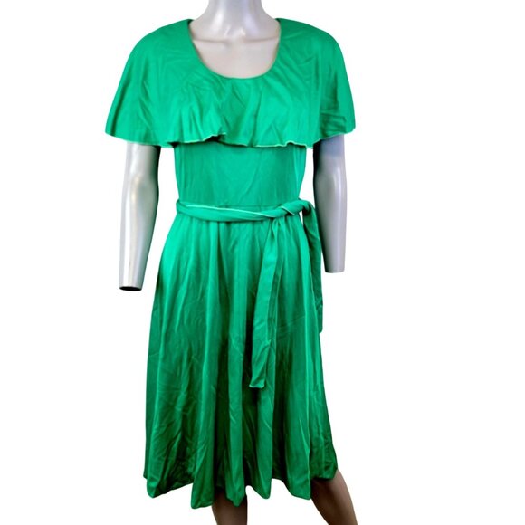 Vintage Dresses & Skirts - Vintage 70s Green Tiered Midi Dress Women Small 4 6 Fit Flare Formal Party Dress